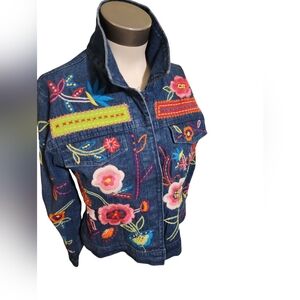 Vtg Med Embroidered Denim Jacket